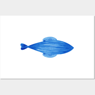 Blue watercolor fish Posters and Art